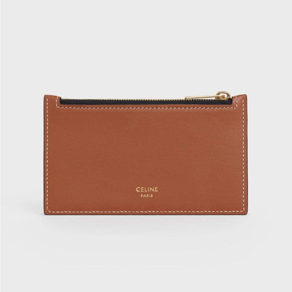 SOLD - Celine - ZIPPED CARD HOLDER IN TRIOMPHE CANVAS AND LAMBSKIN TAN